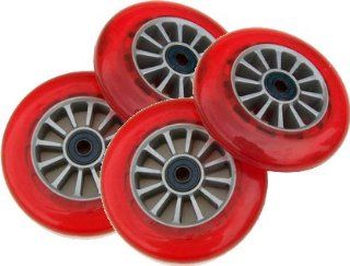 4 RED Wheels W/Abec 7 Bearings for RAZOR SCOOTERS 110mm