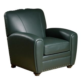 Cardiff Green Leather Press Back Club Chair