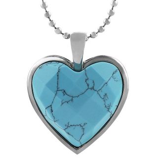 Stainless Steel Turquoise colored Glass Heart Necklace