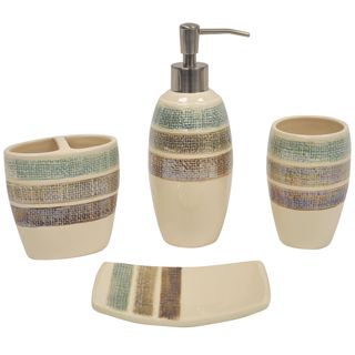 Rayan Beige pinstriped Boutique Ceramic Four piece Bath accessory Set
