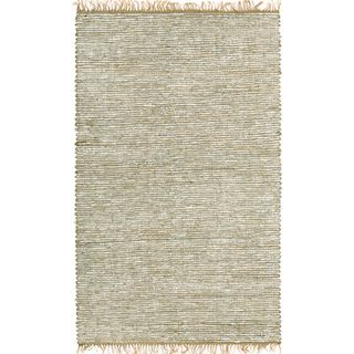 Hand woven White Leather and Hemp Rug (9 x 12)