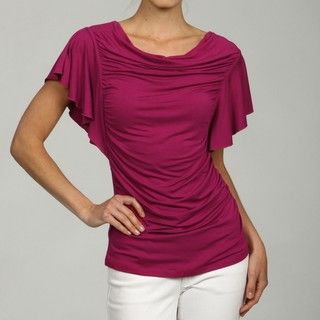 Cable & Gauge Womens Flutter Sleeve Top with Ruched Sides