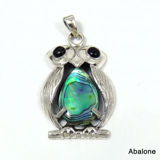 Sterling Silver Unique Owl Bird Gemstone Centered Pendant (Thailand