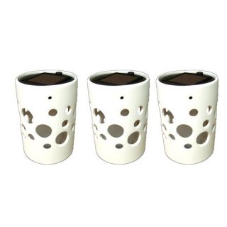 White Cylinder Ceramic Solar Lights Pot with Bubble Cutouts (Set of 3
