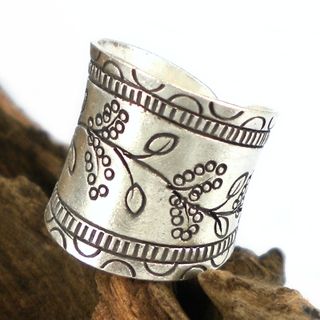 Floral Vines Thai Karen Hill Tribe Fine Silver Wrap Ring (Thailand