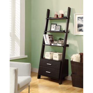 Cappuccino 69 inch Ladder Bookcase with Storage Drawers