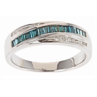 Malaika Sterling Silver 1/2ct TDW White and Blue Diamond Ring (I J, I3