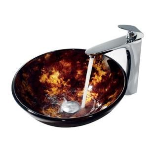 Vigo Tortoise Glass Vessel Sink and Round edged Faucet Combo