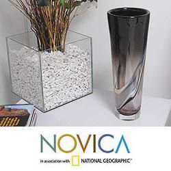Murano Glass Black Tulip Handblown Vase (Brazil)
