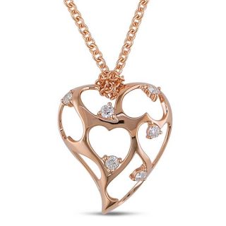 18k Pink Gold 1/6ct TDW Diamond Heart Necklace (G H, VS1 VS2