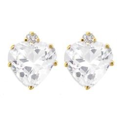 10k Gold White Topaz and Diamond April Birthstone Heart Earrings