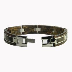 Stainless Steel Mens Brown Marble Acrylic Link Bracelet