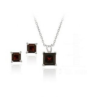 Glitzy Rocks Sterling Silver Garnet Solitaire Square Earring and