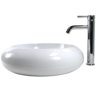 Round Porcelain Bathroom Vessel Sink and Chrome Faucet Combo