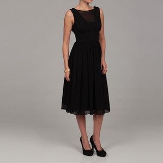 Evan Picone Womens Black Chiffon Sheer Front Dress
