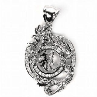 STERLING SILVER MENS PENDANT W/CZ 72mm   Chinese Dragon