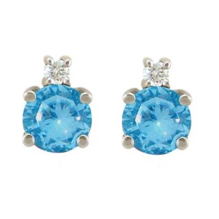 10k Gold December Birthstone Swiss Blue Topaz/ Diamond Stud Earrings
