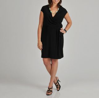 Lennie for Nina Leonard Womens Black Faux Wrap Plus size Dress