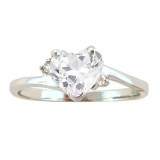 10k Gold April Birthstone White Topaz/ Diamond Heart Ring