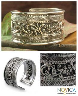 Sterling Silver Majestic Garland Cuff Bracelet (India)