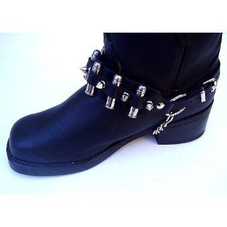 Western Boot Chain Black Leather Harness Strap with 9MM Bullets Shoes