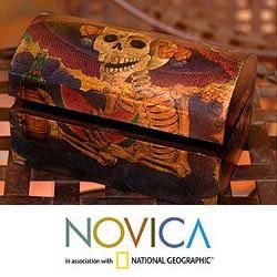 Handcrafted Pinewood Catrina My Love Decoupage Chest (Mexico