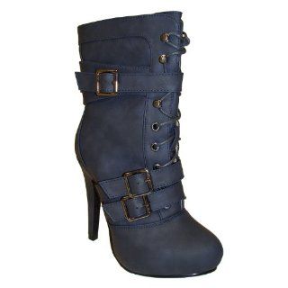Lace Up Bucco Boot with Buckles in Black, Brown, Navy, Grey and Taupe