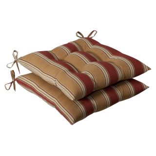 Pillow Perfect Outdoor Red/ Gold Stripe Tufted Seat Cushions (Set of 2