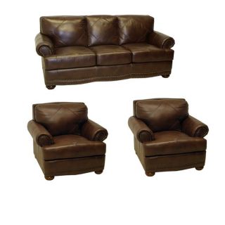 Shoreline Chocolate Italian Leather Sofa and Two Chairs