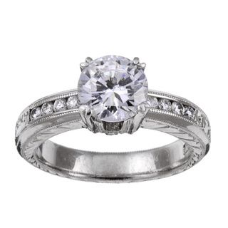 Tacori Platinum CZ and 1/4ct TDW Diamond Engraved Engagement Ring (G