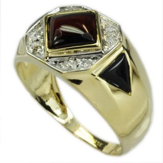 De Buman 10k Gold Mens Garnet, Agate and 1/10ct TDW Diamond Ring (JK