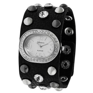 Geneva Platinum Womens Rhinestone accented Studded Leather Snap Watch