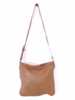 BESSO Camel Woven Leather Luxury Italian Shoulder Bag