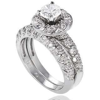 Tressa Collection Sterling Silver CZ Flower Bridal style Ring Set