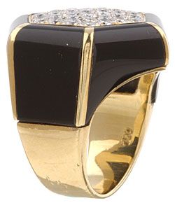 18k Gold 2ct TDW Diamond and Onyx Hexagon Ring (I, SI1)