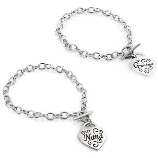 Stainless Steel Engraved Heart Charm Toggle Bracelet Today $16.99