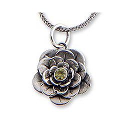 Sterling Silver Holy Lotus Peridot Flower Necklace (Indonesia) Today