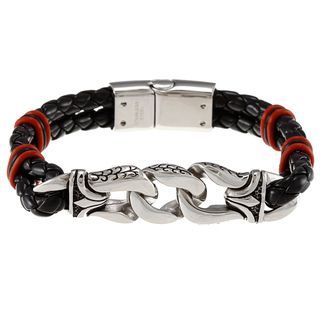 Stainless Steel and Leather Braid Bracelet