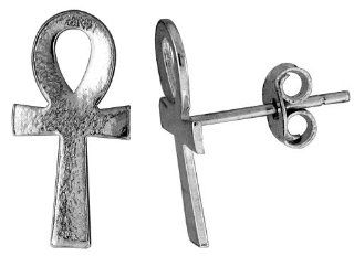 Tiny Sterling Silver Ankh Stud Earrings 5/8 inch Jewelry