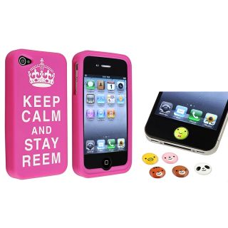 Pink Silicone Case/ Animal Home Button Stickers for Apple iPhone 4/ 4S