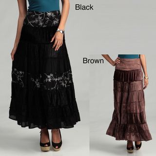 Tokyo Collection Womens Long Velvet Skirt with Flower Embroidery