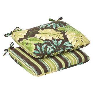 Pillow Perfect Outdoor Green/Brown Tropical/ Striped Rounded