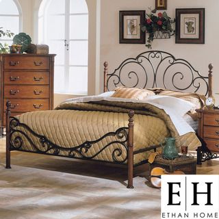 ETHAN HOME LeAnn Graceful Scroll Bronze Iron Queen size Poster Bed