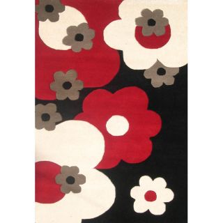 Handmade Sabrina Black Floral Wool Rug (5 x 8)