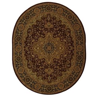 Handmade Heritage Tabriz Red/ Black Wool Rug (46 x 66 Oval