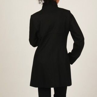 MICHAEL Michael Kors Womens Black Clip Closure Wool Blend Coat