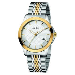 Gucci Mens Timeless Silver Dial Two Tone Stainless Steel Watch