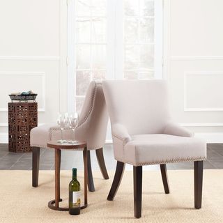 Loire Beige Linen Nailhead Dining Chairs (Set of 2)