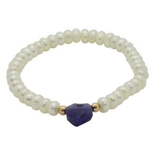 Junior Jewels 14k Gold FW Pearl and Purple Crystal Baby Bracelet (6 mm
