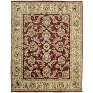 Hand knotted Manchester Red/ Beige Wool Rug (86 x 116)
